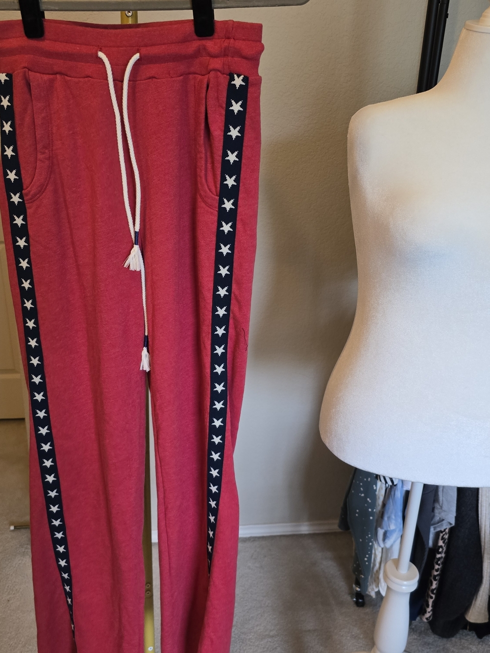 Sundry Americana Red Track Pants with Navy Star Trim
